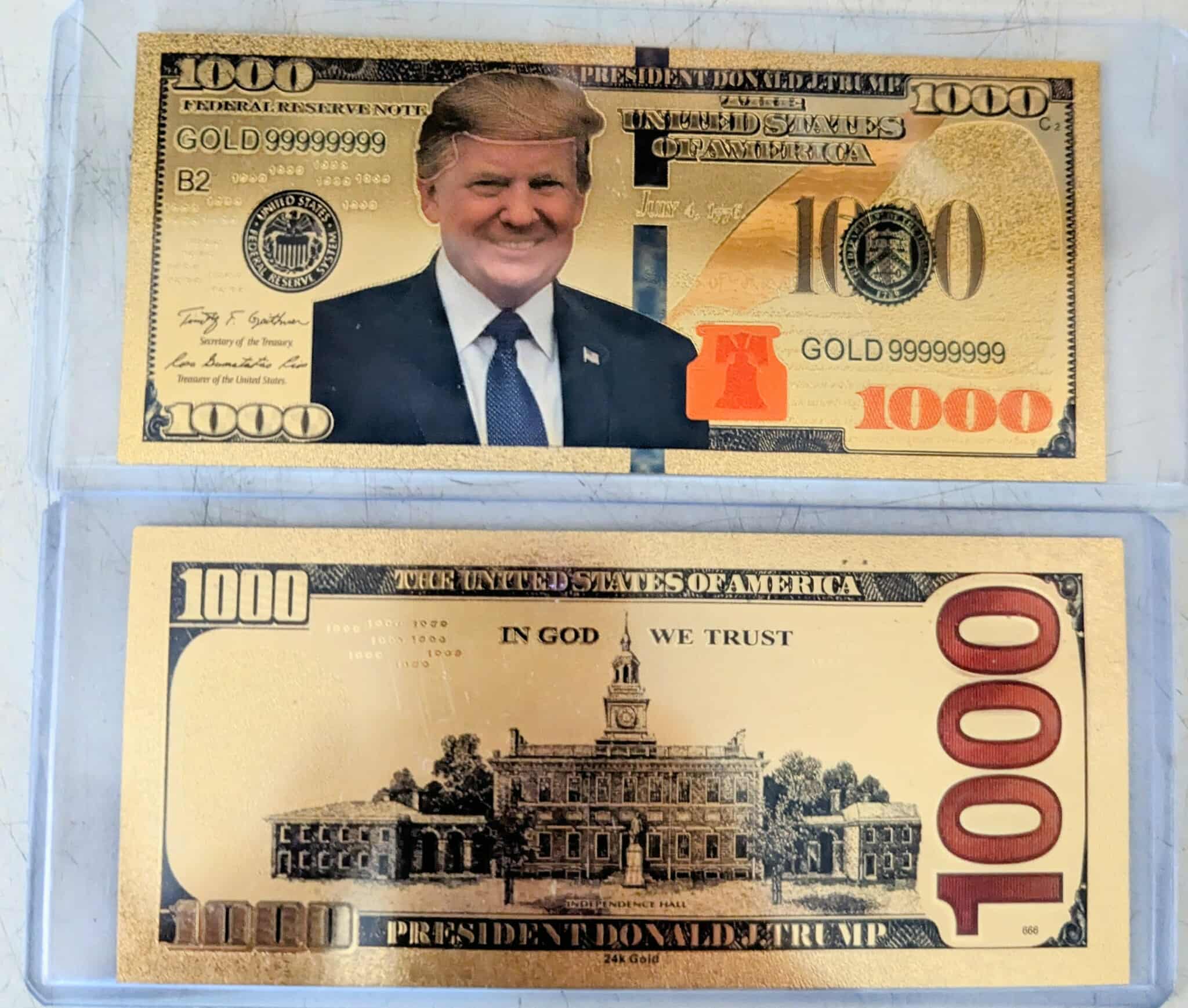 President Donald Trump Gold $1000 in plastic fold