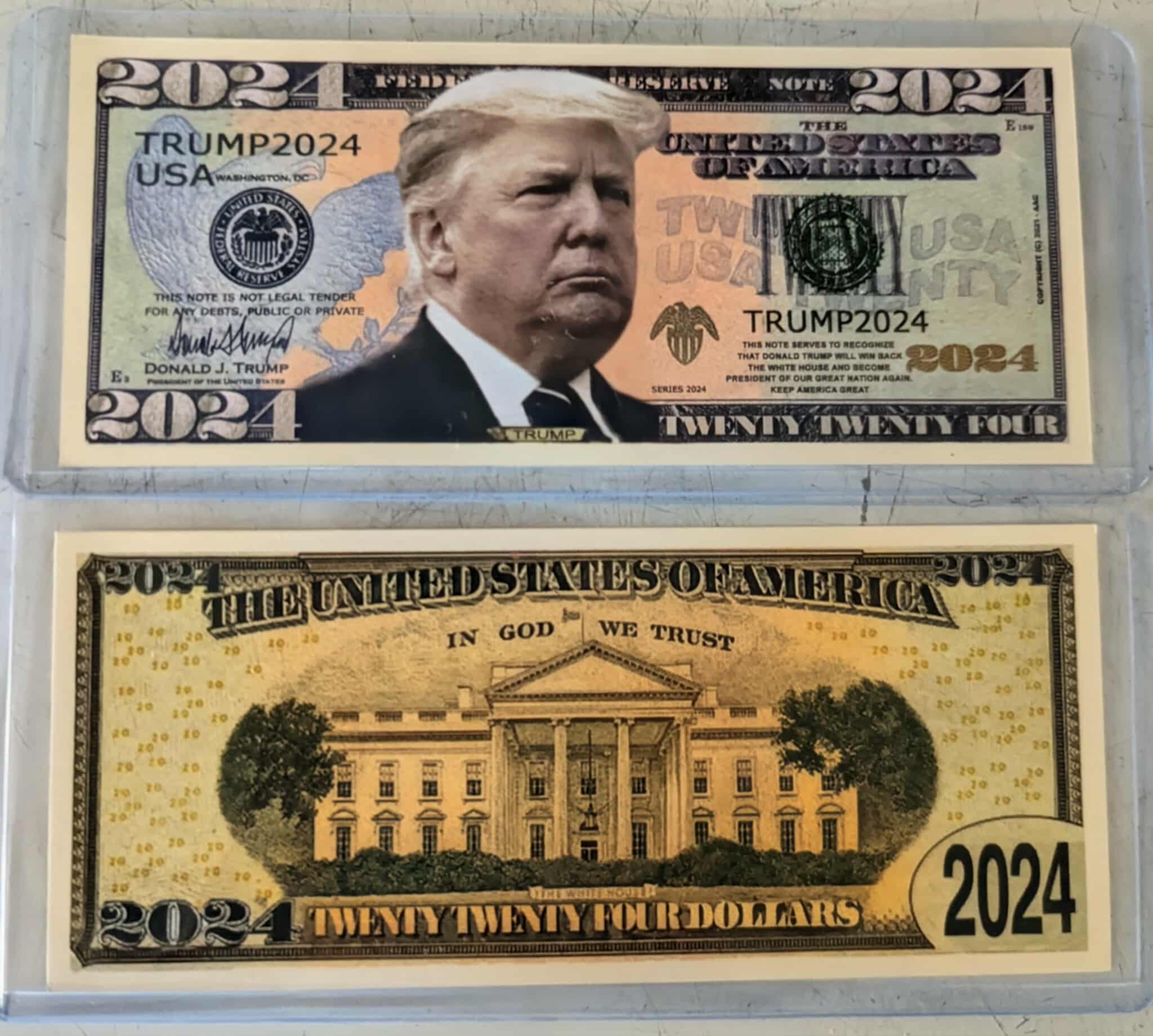 Trump 2024 USA Twenty Twenty Four Dollars in plastic fold